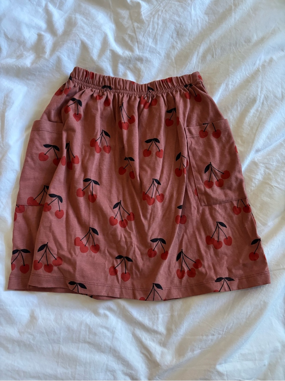 Emile et Ida Dusty Rose Cherry-Print Cotton Skirt